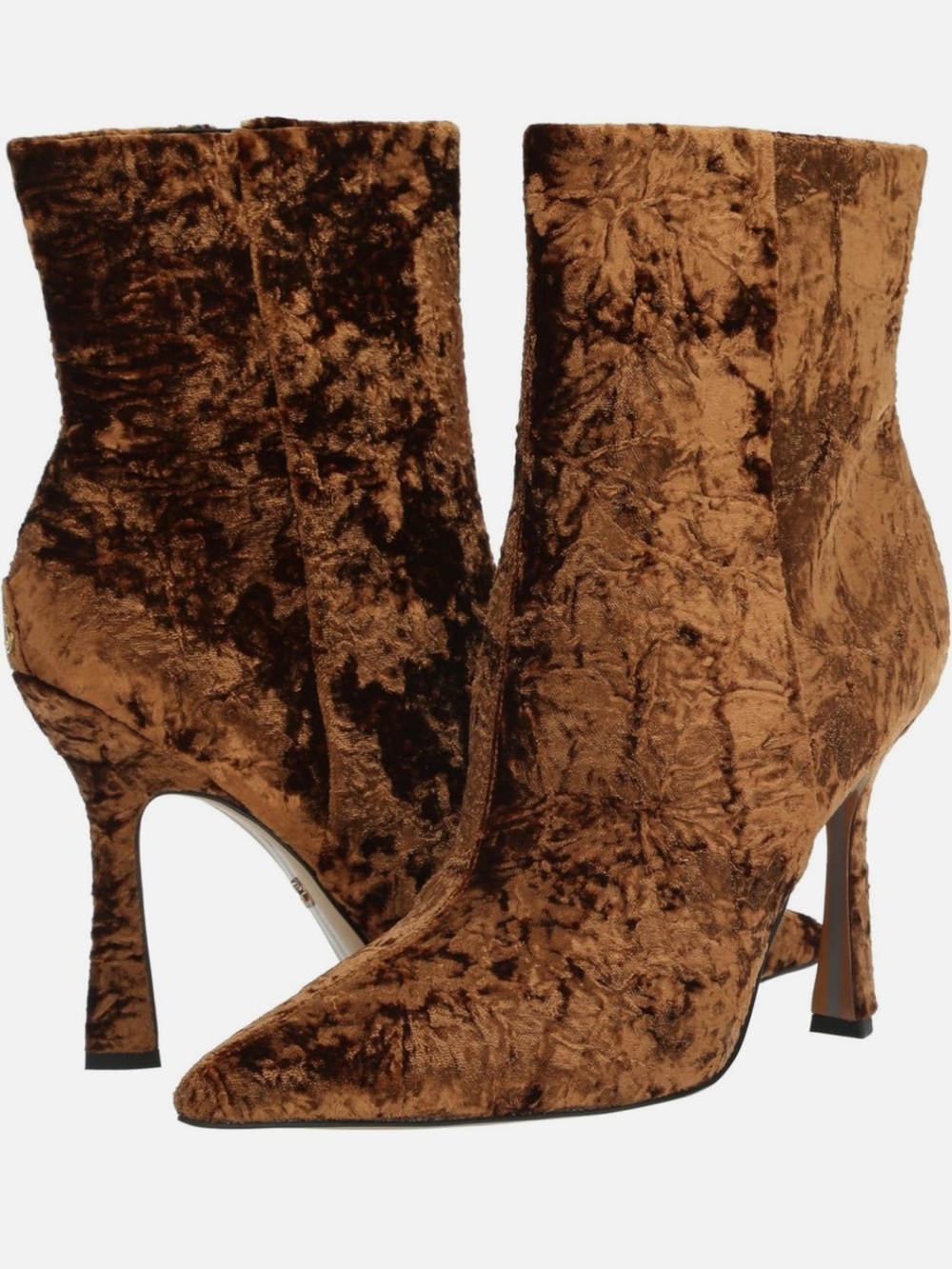 Sam Edelman Brown Crushed Velvet Pointed Ankle Booties